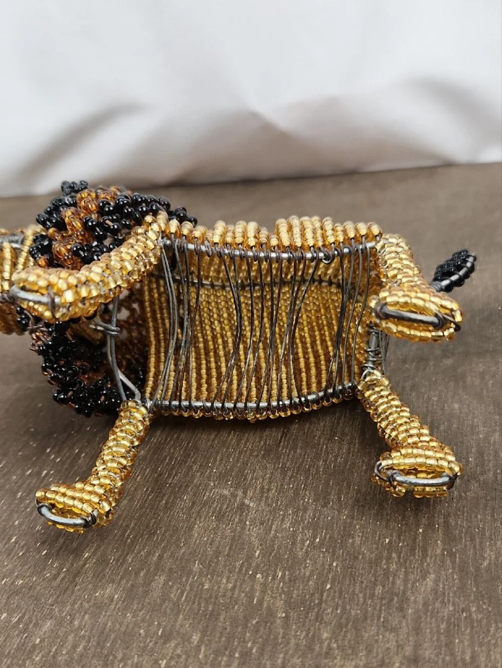 Handcrafted Beaded Lion Accent in Gold and Black
